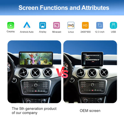 12.3“Wireless CarPlay For Mercedes Benz GLA CLA GLC GLK W205 W176 C117  Ultra thin Touch Multimedia screen with Android Auto BT