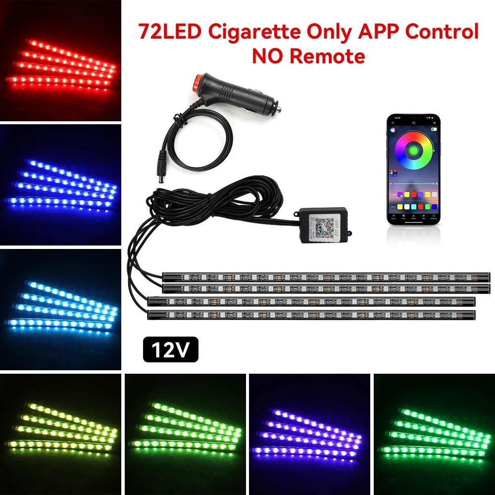 4 IN 1 Car Automotive Ambient Light Neon Foot Light Interior LED Ambient Light Car USB/Cig Music Light Environment Decoration