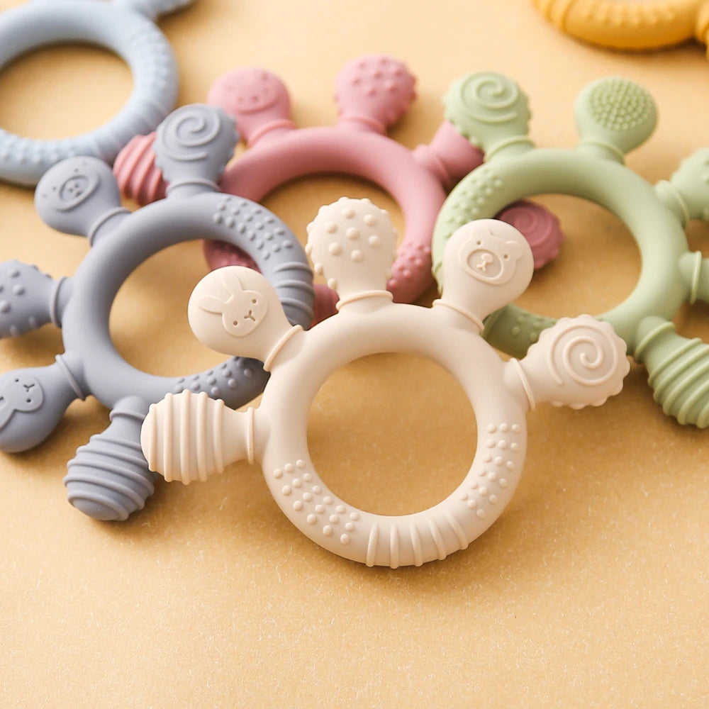 Colorful 5-Finger Silicone Teething Ring – Multi-Directional Bite, BPA-Free, Easy to Clean, Shape & Color Cognition Gift