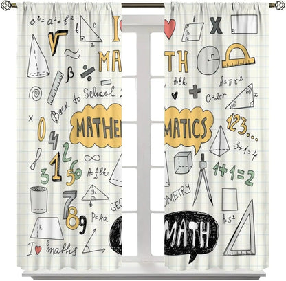Fun Math Blackout Curtains, Mathematics Formula Learning Knowledge Educational Window Drapes for Kids Learners Bedroom Living