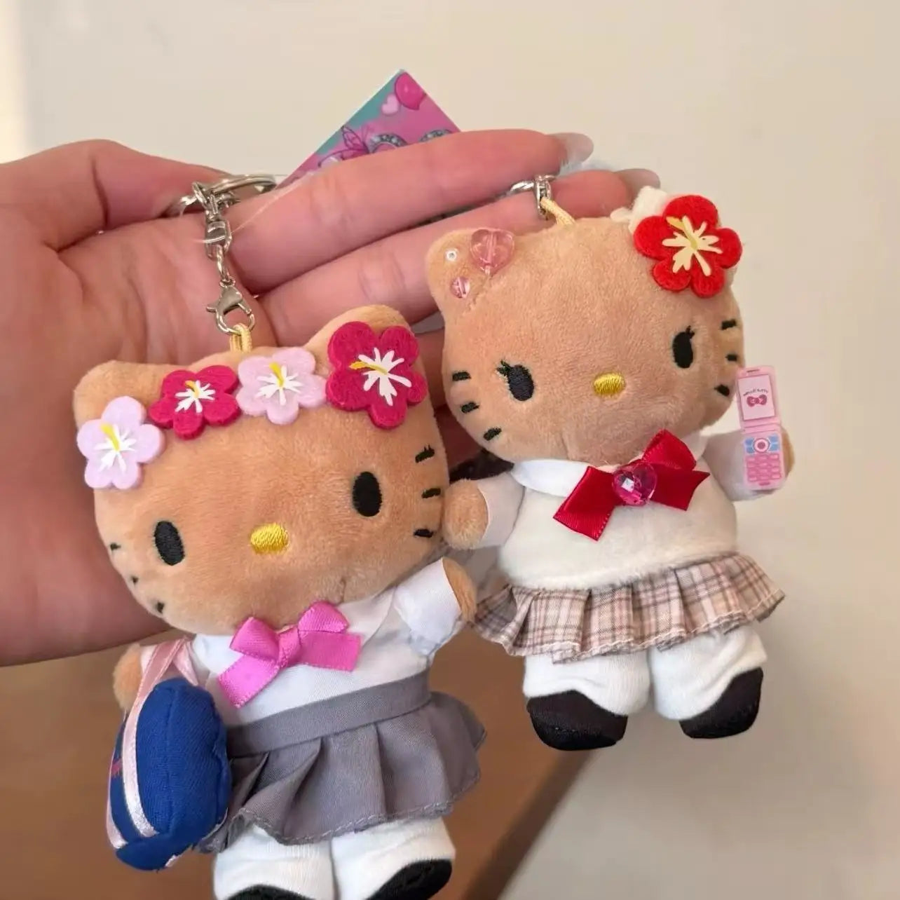 Cartoon JK Uniform Hello Kitty Y2K Gal Black Skin pink Leopard plush Doll Backpack Keychain Sanrio Stuffed  KT cat toys Pendant
