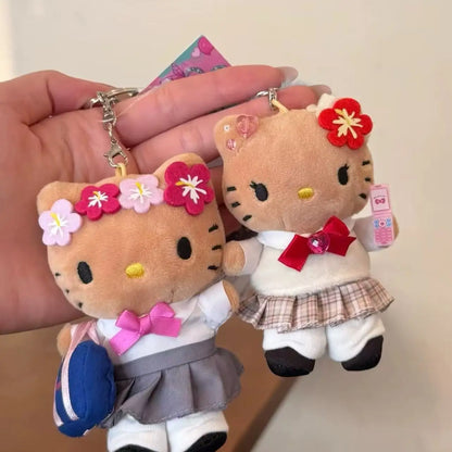 Cartoon JK Uniform Hello Kitty Y2K Gal Black Skin pink Leopard plush Doll Backpack Keychain Sanrio Stuffed  KT cat toys Pendant