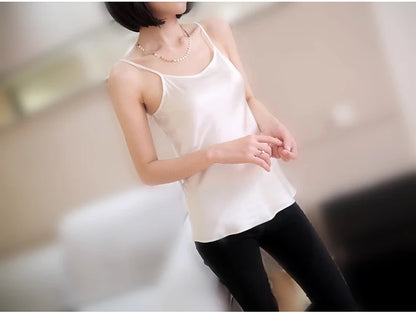 Women's 100% Mulberry Silk 16 momme Spaghetti Strap Camisole Tank Top Vest Sleepwear M-4XL YM002