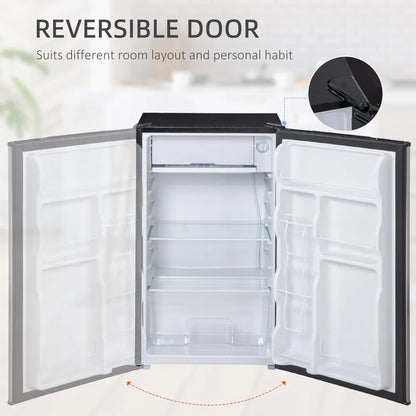 3.2 Cu.Ft Mini Fridge with Freezer, Compact Refrigerator with Adjustable Thermostat, Shelf and Reversible Door for Bedroom, Dorm, Home Office, Energy Efficient, Silver