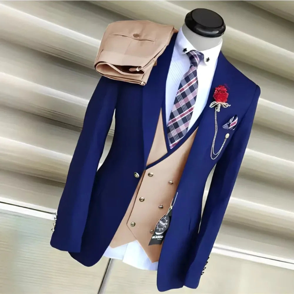 Business Suits for Men Wedding Groom Notch Lapel Double Breasted Vest Men Dress Costume Homme Prom Party Men Clothes 3 Pcs