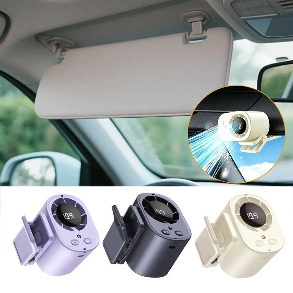 LED Digital Display Cooling Function Car Clip-on Mini Fan Portable Car Electric Fan USB Charging Mute Powerful Airflow Clip Fan