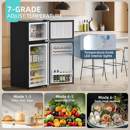 Mini Fridge with Freezer, 3.8 Cu.Ft Small Fridge, Energy Saving, Low Noise,7 Adjustable Thermostat