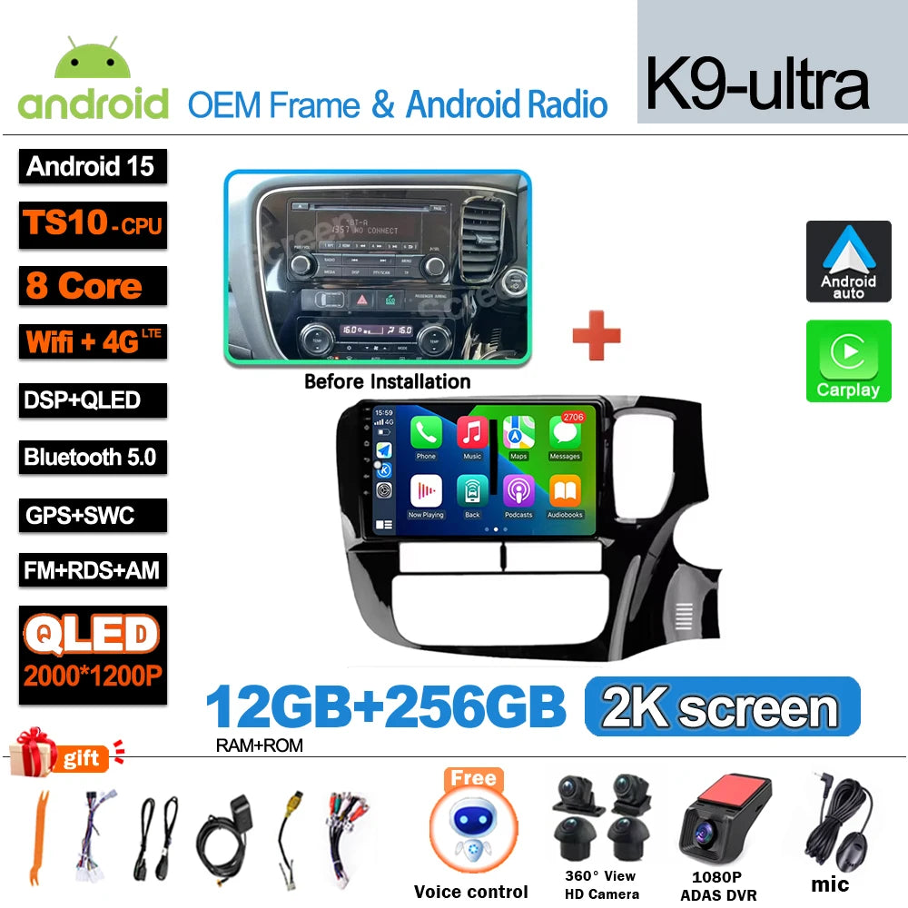 Android 16 For Mitsubishi Outlander 3 GF0W GG0W RHD 2012-2018 RHD 9 Inch Car Radio Auto radio GPS Navigation WIFI 5G Multimedia