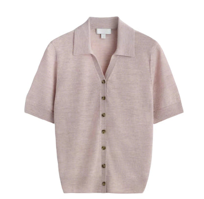 Spring New Women's Standard Fit Single Row Multi-Buckle Ribbed  Turn-down Collar Short Sleeve  Shirt Casual Business