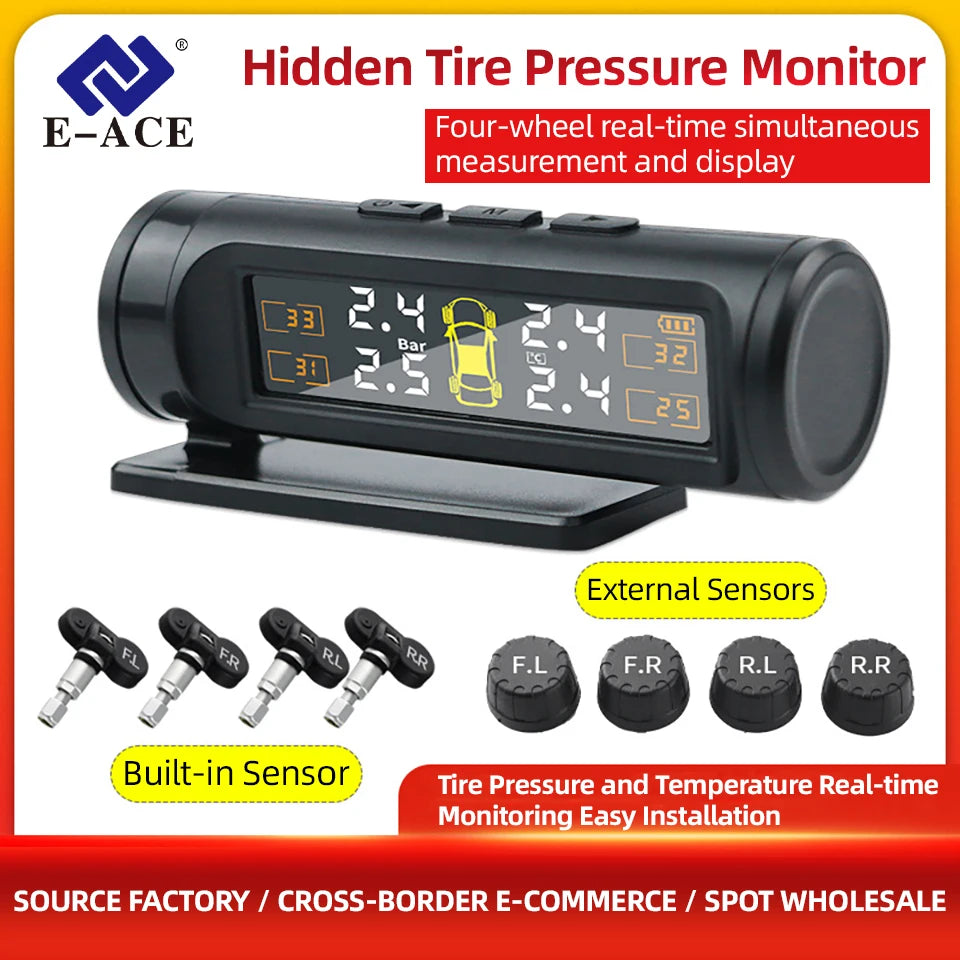 Acceo TPMS Car Tire Pressure Monitoring System 4 Sensors Wireless Real-Time Pressure & Temperature Safety Alarm Monitor
