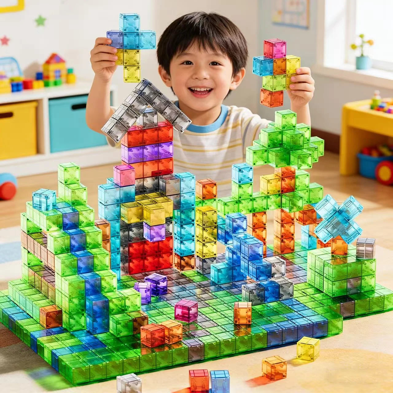 DIY Magnetic Building Blocks Transparent Square Toy Colorful Cubes Toy Construction Toy Assembly Toy for Children DIY Toys Gift
