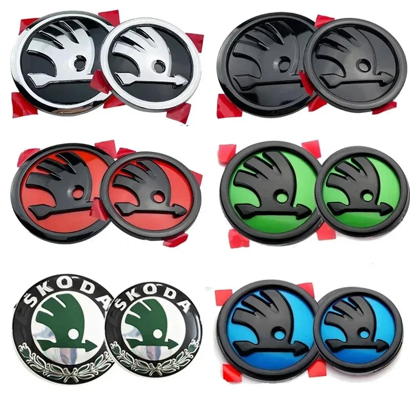 Skoda Car Trunk Stickers 80mm 90mm ABS Rear Emblem for Karoq Octavia Yeti Citigo Superb Fabia Kamiq Kodiaq VRS Rapid Front Hood