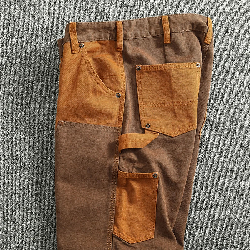 2024 Autumn And Winter New American Retro Heavyweight Men's Patchwork Cargo Pants Loose Fashion Multi-pocket Casual Trousers