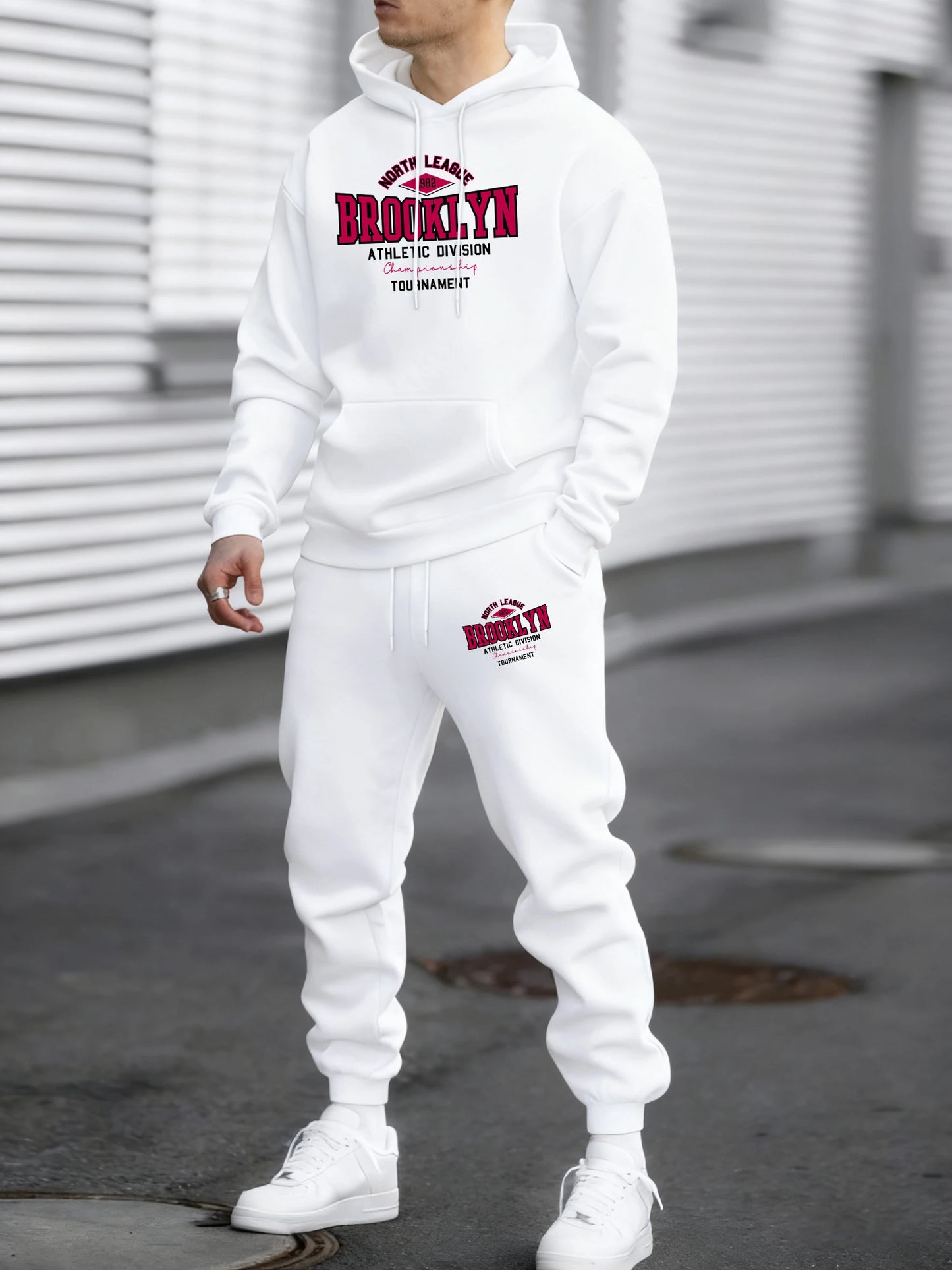 Usa North League Brooklyn Printed Pullover Men Fleece Fashion Suits Simple All-Match Pants Unisex Casual Vintage Clothing