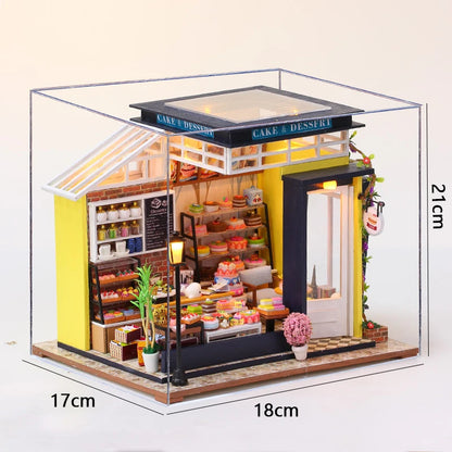 Wooden DIY Miniature Dollhouse Kit with LED Lights 3D Puzzle Doll House Building with Furniture Creative Craft Gifts Home Decor