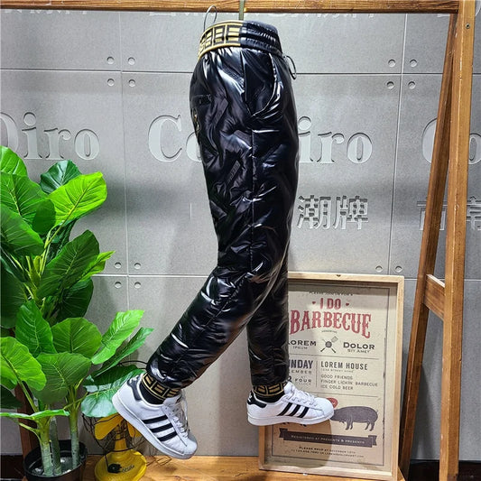 Men's Winter down Cotton Pants Windproof Waterproof Warm Long Trousers Delivery Boy Outdoor Running Anti-Cold Cuffed Trendy