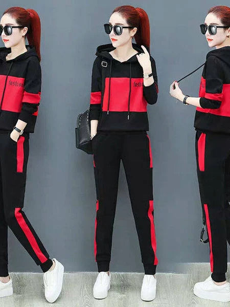 Loose Casual Women's Sportswear Set Fashionable Mom's Spring Autumn Outfit Two-Piece Suit Korean Style High Waist Long Pants