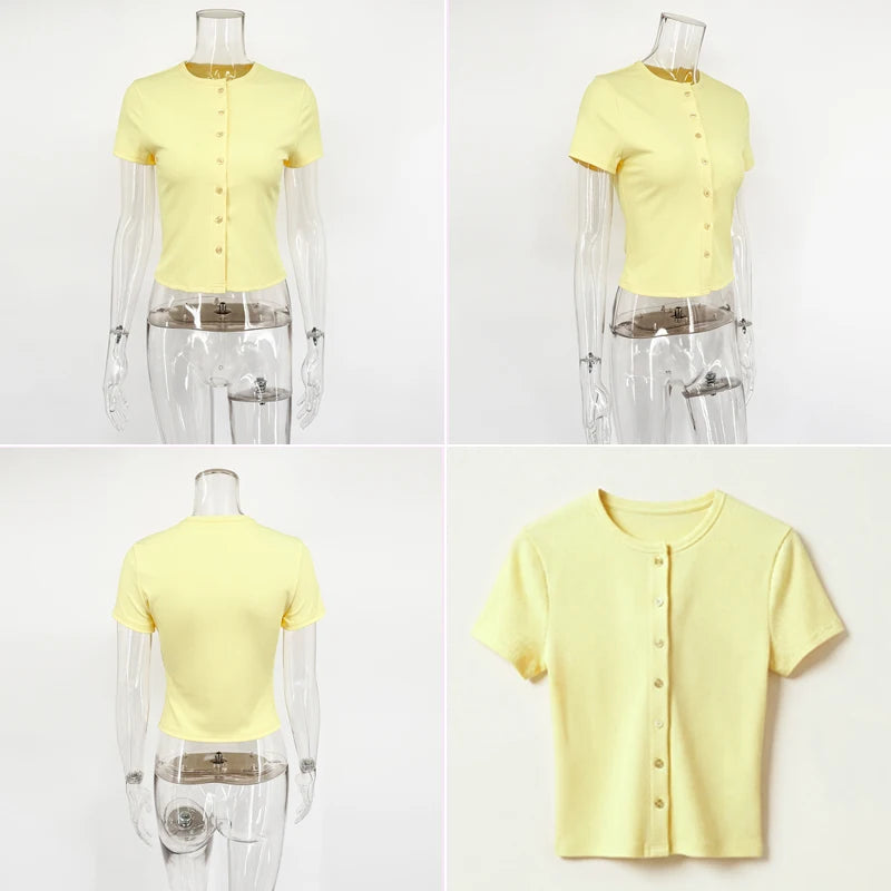Tuularose Fashion New T-Shirt Women's Casual Solid Slim-Fit Crew Neck Cardigan T-Shirt Summer Office Lady Vacation Female Tops
