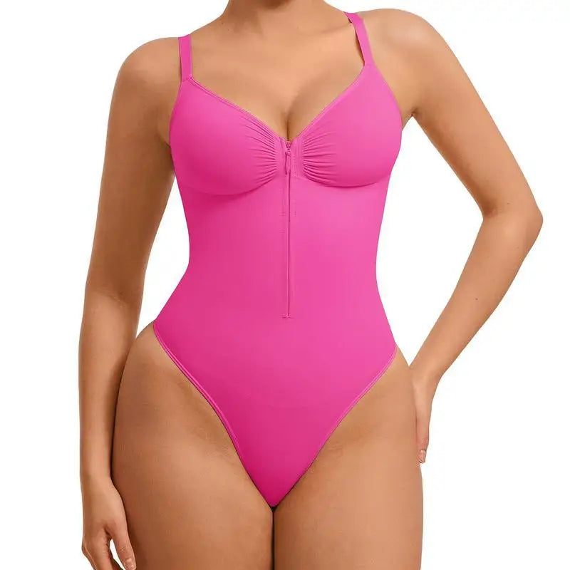 European and American Sexy High Elastic Zipper Tight V-neck Suspender Waist Thin Body Sculpting Onesie Women