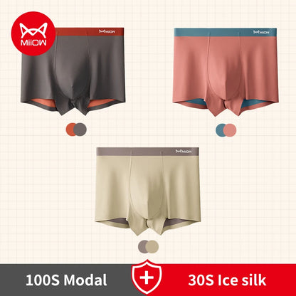 MiiOW 3pcs 100S Modal Men Boxers Underwear Ice Silk Light Men's Panties Boxershorts 5A Antibacterial Breathable Man Underpants