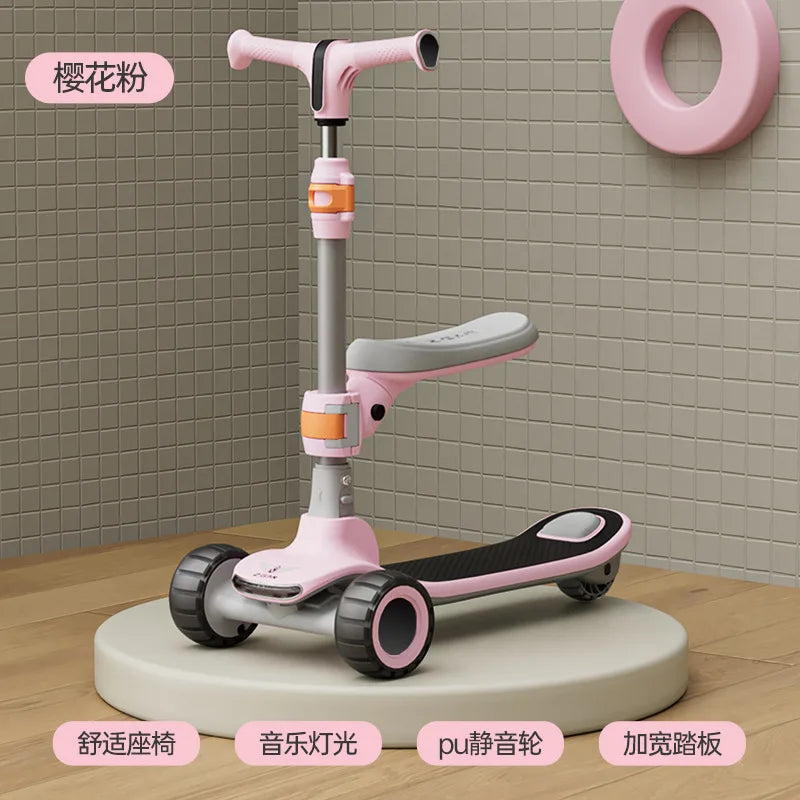 Foldable children's scooter for ages 2–8: LED-lit scooter ride-on scooter toy car for older children