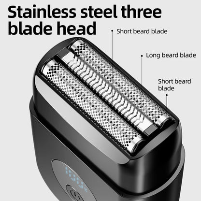 Electric Foil Shaver Portable Travel Razor for Men Rechargeable LED Display Face Shaving Beard Trimmer Cordless
