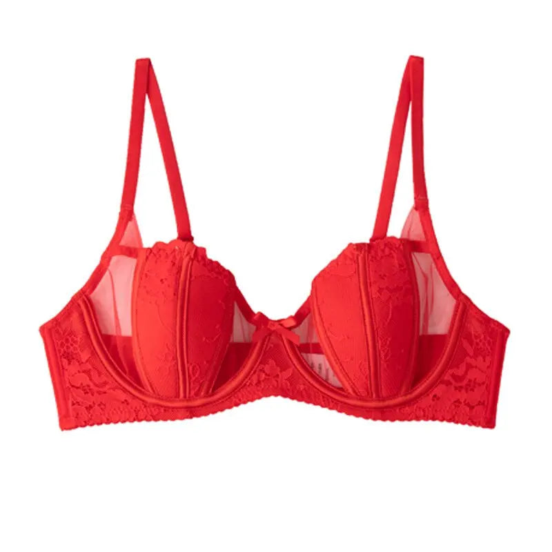 Moda Conjunto Lencería Encaje Francés Bordado Copas Oreja De Conejo Alambre Suave Push Up Respirable Adelgazante Cómodo