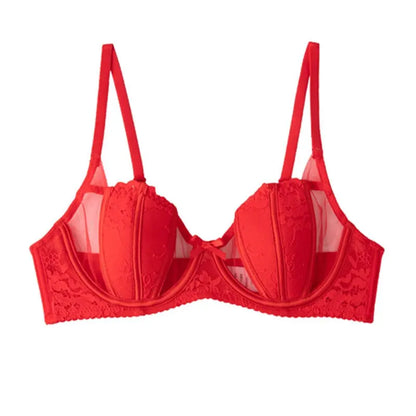 Moda Conjunto Lencería Encaje Francés Bordado Copas Oreja De Conejo Alambre Suave Push Up Respirable Adelgazante Cómodo