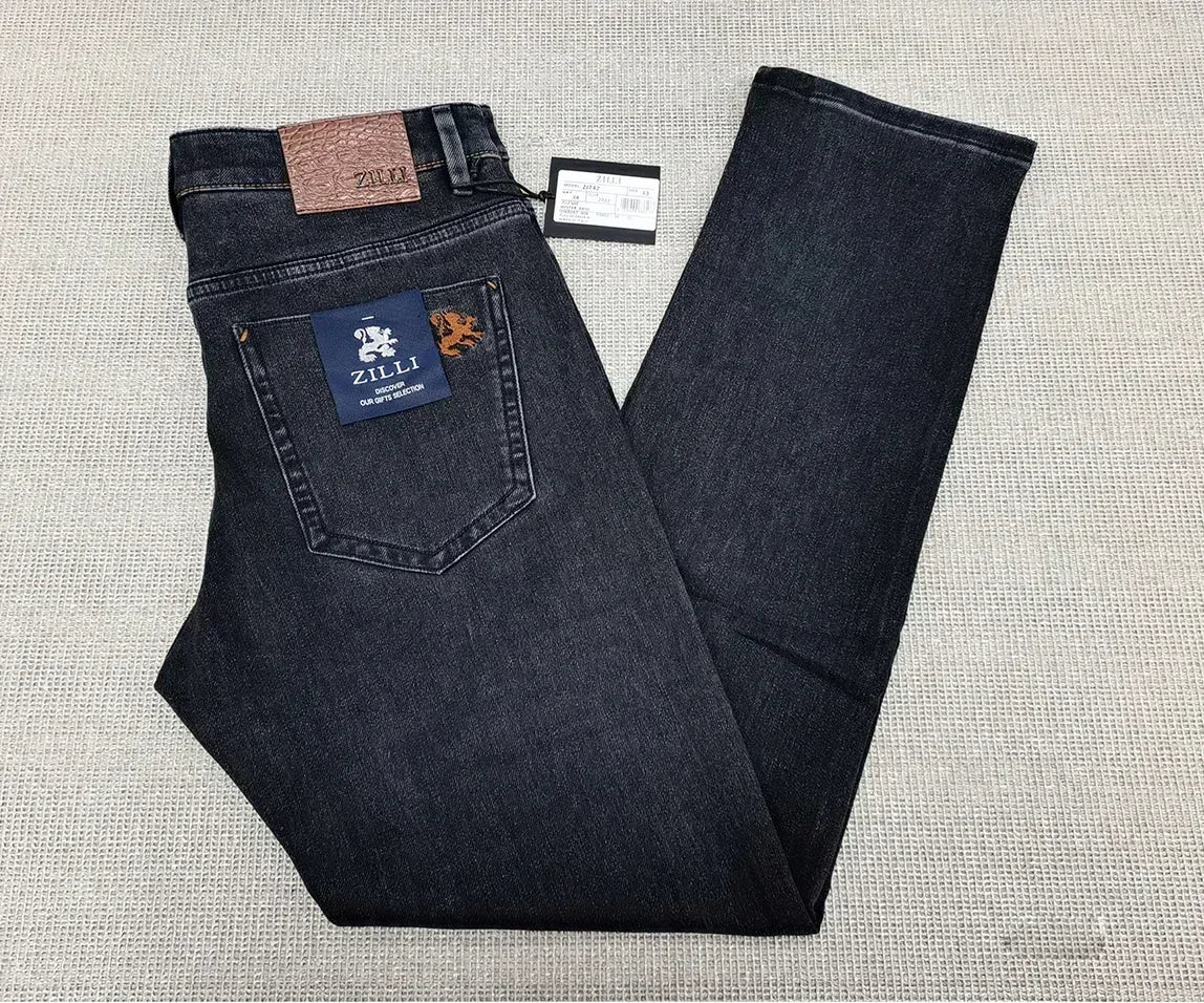OECHSLI Jeans Thick Cotton Men 2025 Autumn Winter new Straight embroidery elastic work Big size 30-40 Long Pants