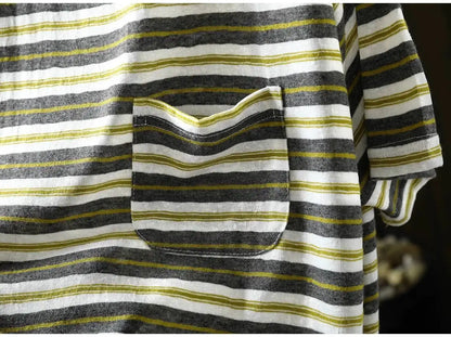 Women Summer Short-sleeve T-shirt 2026 Summer New Stylish Striped Single-pocket Loose T-shirt ZXY154