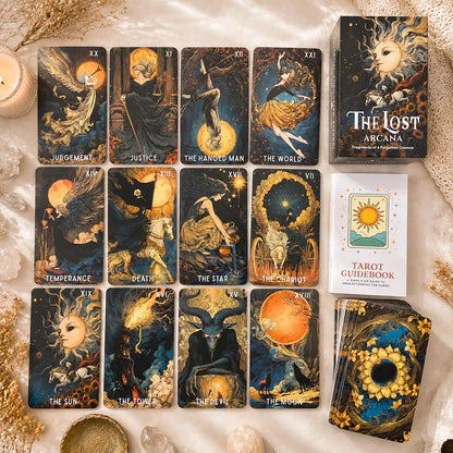 78 Cards, 13x8 Cm, The Lost Arcana Tarot Deck, Celestial Symbols, Ancient Powers, Sacred Mystery Card Game, Paper Manual