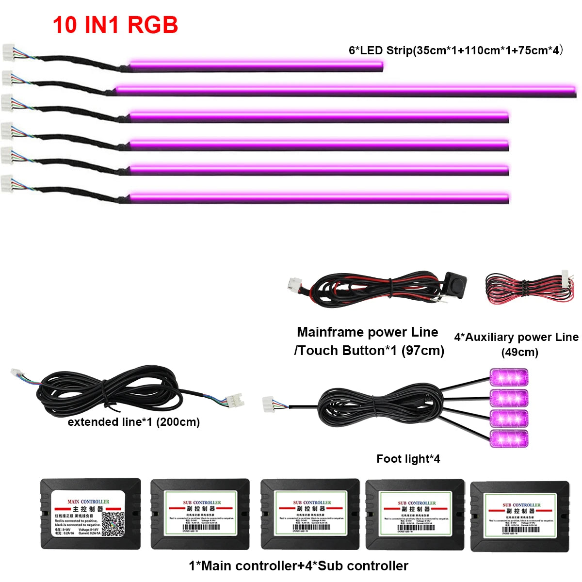 22in1 Symphony Car Ambient Light RGB 213 Color Universal Car Accessories Interior LED Lights Strip Acrylic Backlight Guide Light