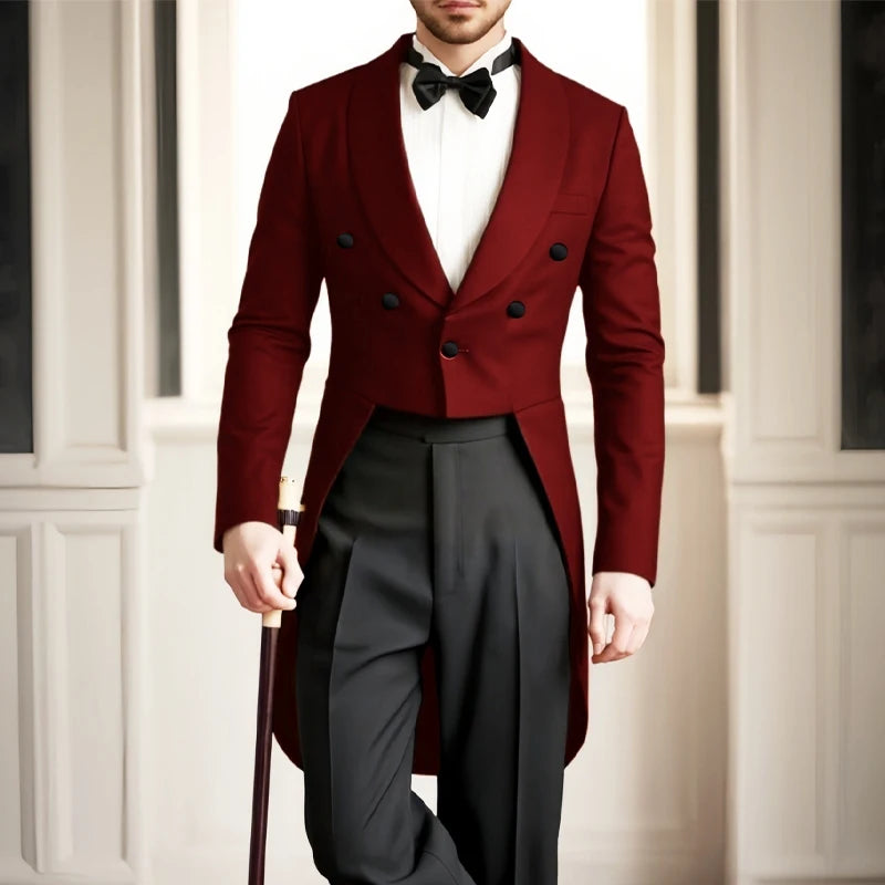 Men's Suit Men's Elegant Steampunk Victorian Tailcoat Gothic Suit Blazer Groom Groomsmen Jacket Pirate Parties Cosplay Long Coat
