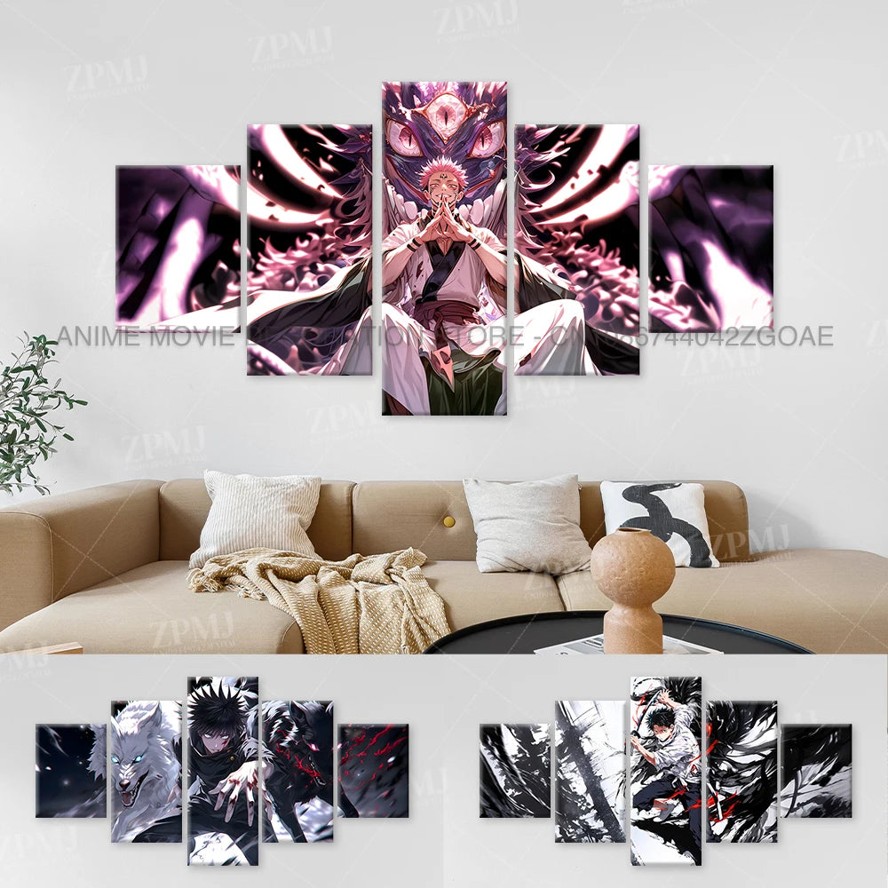 Anime Jujutsu Kaisen Character 5PCS Home Decor Canvas Paintings Pictures Wall Art Printed Poster No Frame Artwork Living Room