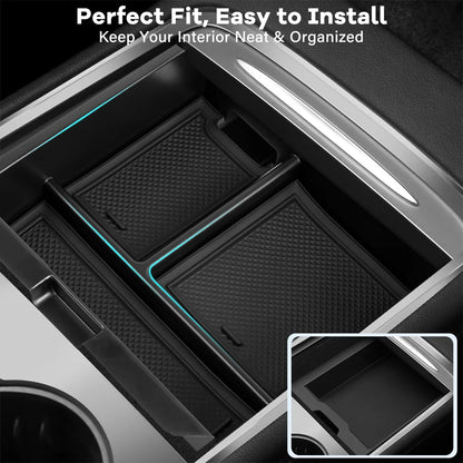 8x For Tesla Model Y Juniper 2025 2026 Nipper Center Console Organizers Non-slip Mat Upper Lower Watercup Wireless Charging Mat