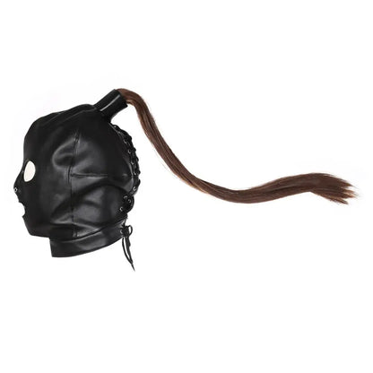 Professional Pony Play Mask with Hair Ponytail BDSM Bondage Hood Shoulder Harness Set Slave Role Play Fetish Gear Adult Toy