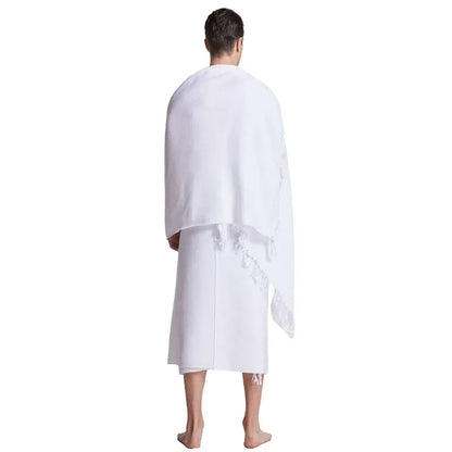 Men's Hajj Ihram 2 Piece Set Solid White Towel Suit Authentic Pilgrimage Attire for Umrah