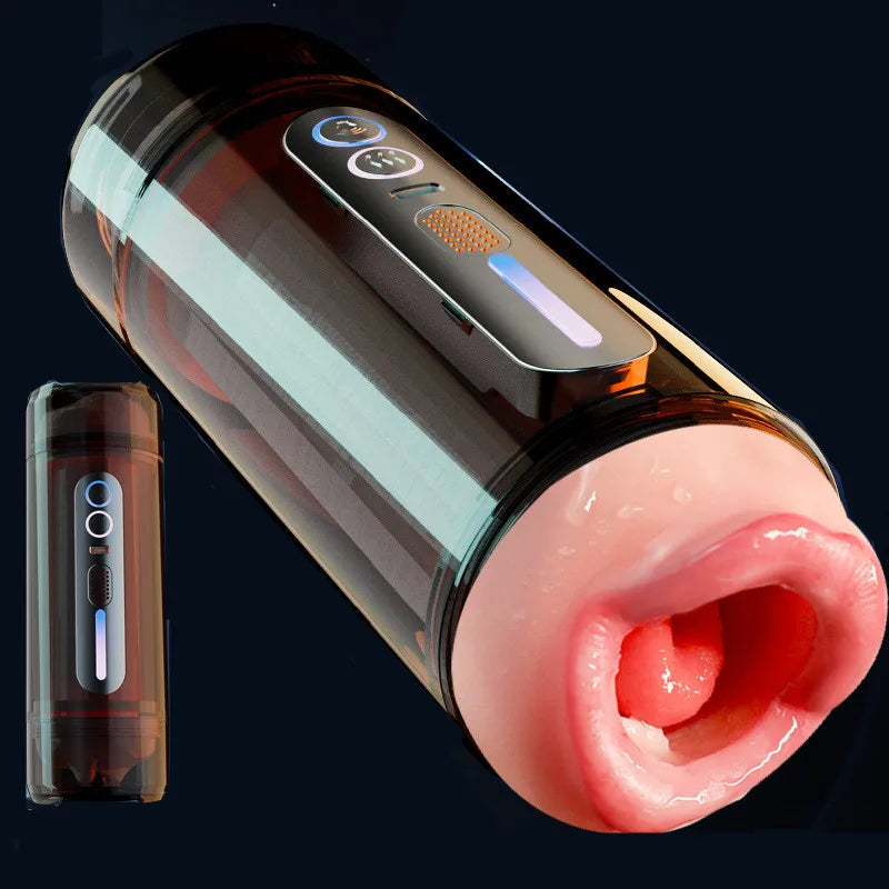 Realistic Oral Vagina Two Head Use Male Masturbator Automatic Vibrating Moaning Pocket Pussy Voice Blowjob Cup Sex Toys for Men