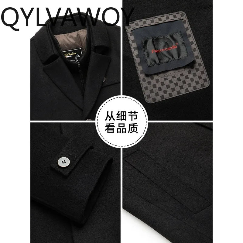 QYLVAWOY 70% Real Wool Man Jacket Winter Jackets Detachable Goose Down Liner Men's Wool and Trench Coats Business Man Clothes