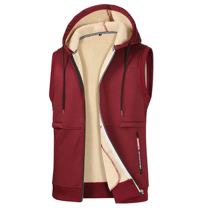 Autumn Winter Men's Lamb Wool Hooded Vest Jacket Men High Quality Vests Brand Fleece Warm Vest Coats Men Thicken Waistcoat Male