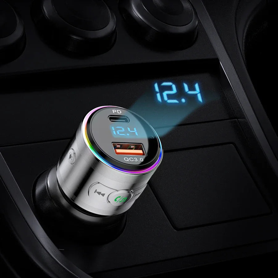 LENCENT Bluetooth 5.3 FM Transmitter Full Metal Bluetooth Car Adapter with PD 20W & QC3.0 Fast Charger Hi-Fi Music Adapter