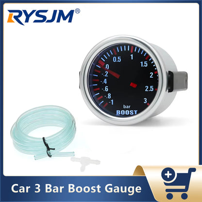 2"52mm Car 3 Bar Boost Gauge Turbo Boost Meter Pointer With Led Light Boost Indicator For 12V Engine Vehicle Car Accessories