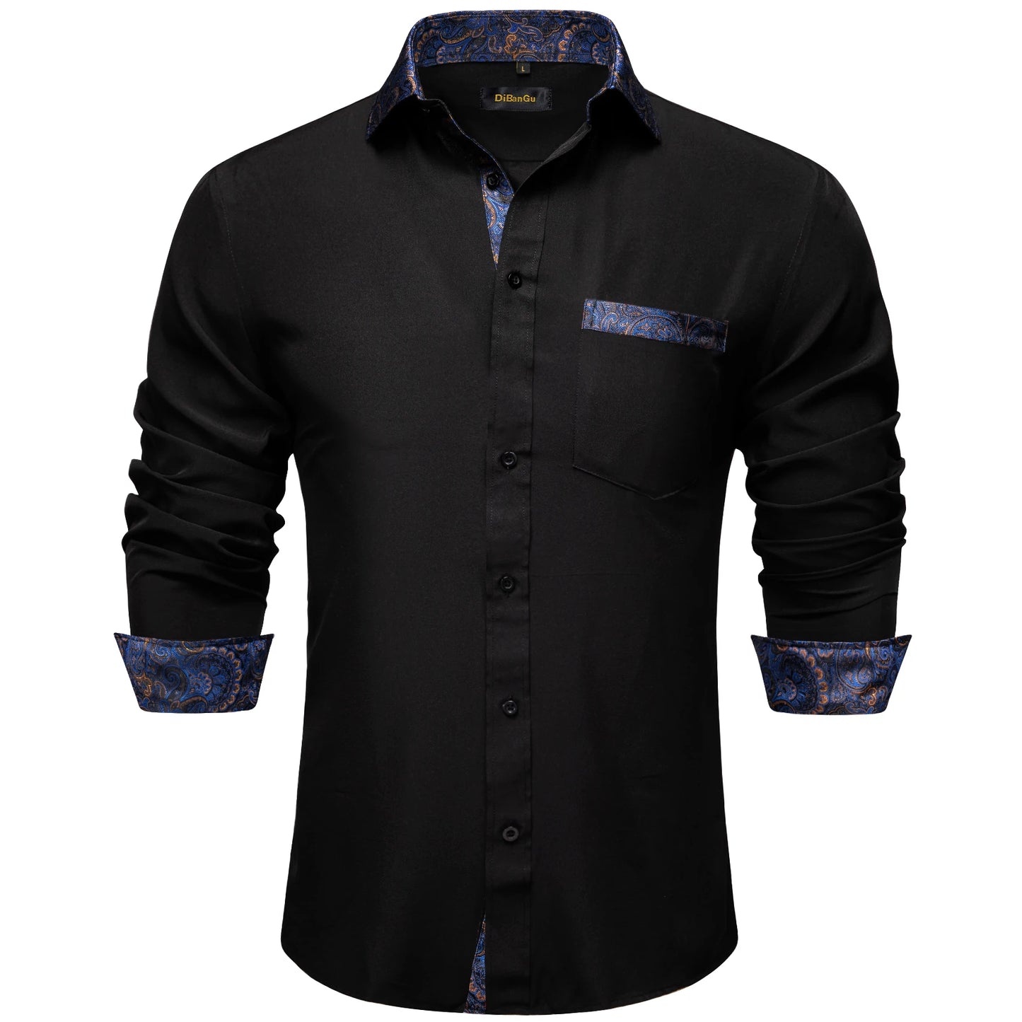 Men Shirts Long Sleeve Black and Green Contrast Color Tops Casual Fashion Polyester Dress Shirt Business Party Men Clothing
