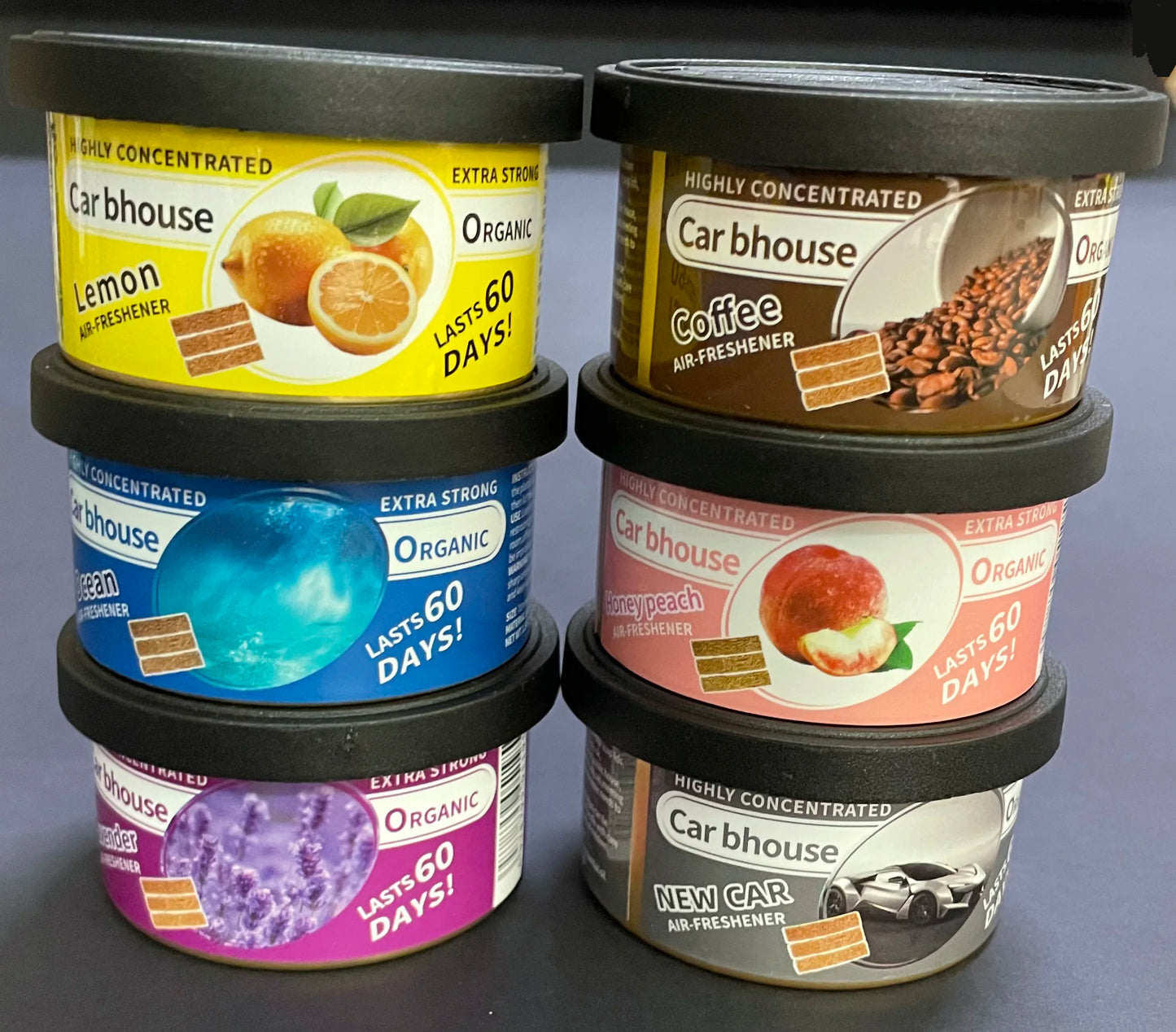 organic air freshener tank, bubble gum scent, 3 anti-spill blocks per can, perfect for car scent, new car scent
