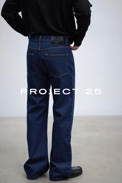 PROJECT 25 Men's Vintage Raw Denim Wide Leg Jeans - Relaxed Straight Fit with Micro Flare, Minimalist Casual Trousers