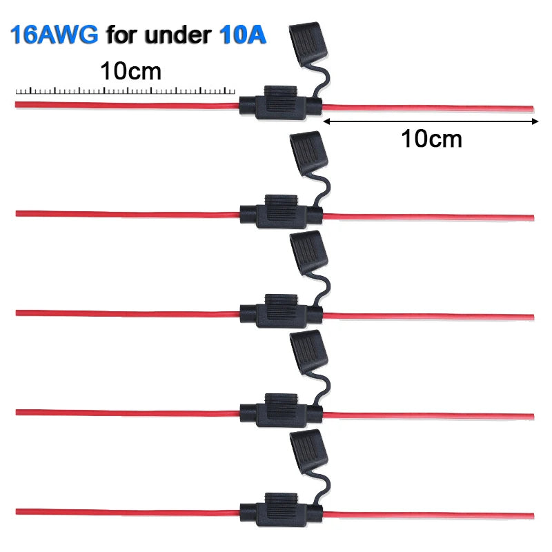 5pcs10A 20A 30A 50A fuse Power Socket Waterproof Mini Small Medium Auto Fuse Holder 16/14/12/10AWG Car Blade Fuse wire cable