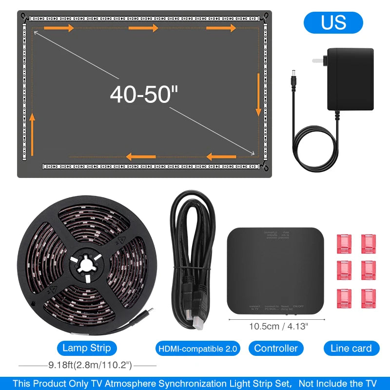 Color Real-Time Sync LED Light Strip For 40-85Inch TV Ambient Backlight HDMI-Compatible 2.0 Device Sync Box Light Kit For TV Box