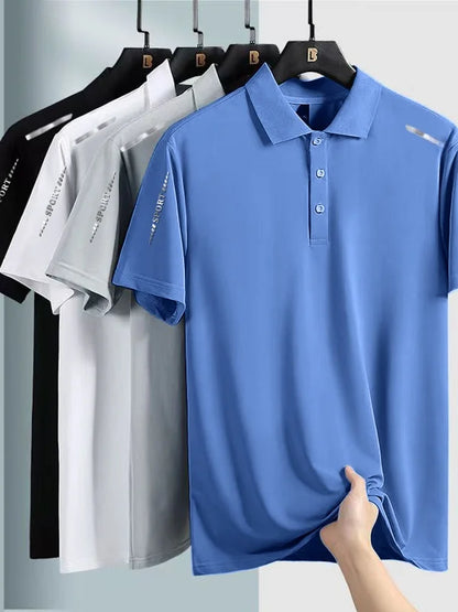 Quick Dry Ice Silk Short Sleeve  Shirt Men's Style Summer Thin Casual Business High End Top Shirt T-Shirt for Men