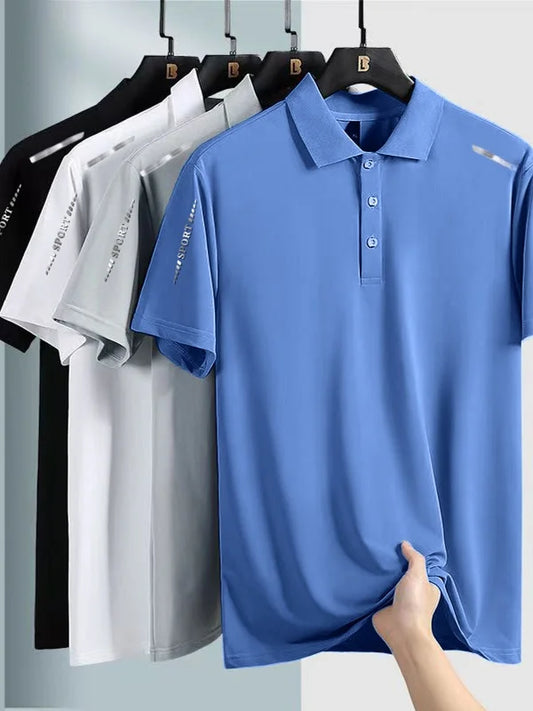 Quick Dry Ice Silk Short Sleeve  Shirt Men's Style Summer Thin Casual Business High End Top Shirt T-Shirt for Men