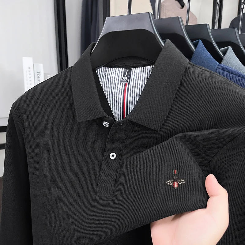 100% cotton high-end spring and autumn new men's long sleeved casual comfortable polo shirt exquisite brand bee embroidery top